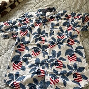 Free Planet Blue Leaf and Flag Print Shirt